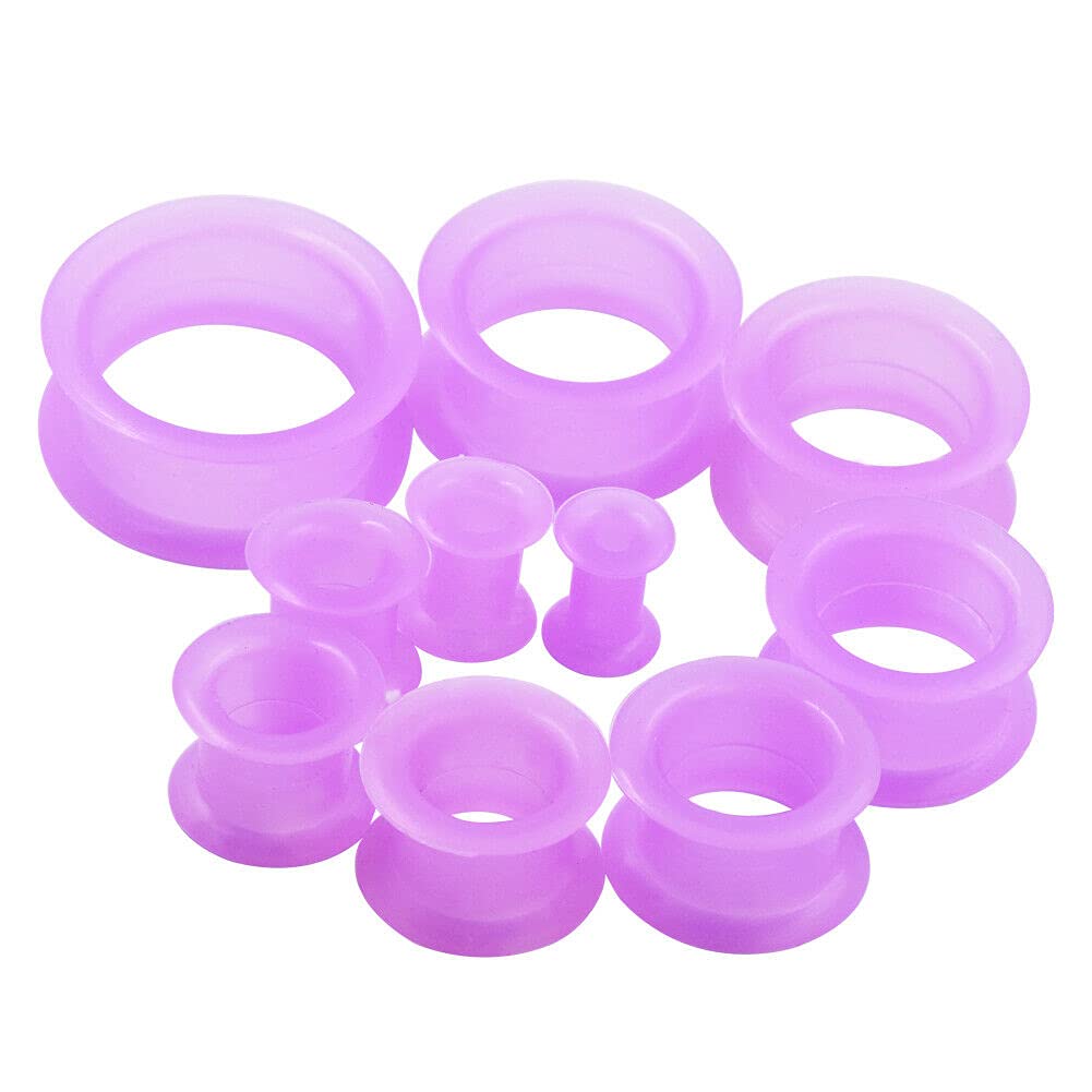 Pair 1" (25MM) PURPLE SILICONE EYELET TUNNELS Double Flare Gauges Thin Soft Flexible Flesh Plugs (2pcs)