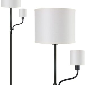 AUQUEE Floor Lamps for Living Room, Standing Tall Lamp with Reading Light, Black Bright Pole Lamp with 12W LED Bulb, 3-way Rotary Switch, Modern Corner Lamp for Bedroom Study Room for Christmas(White)