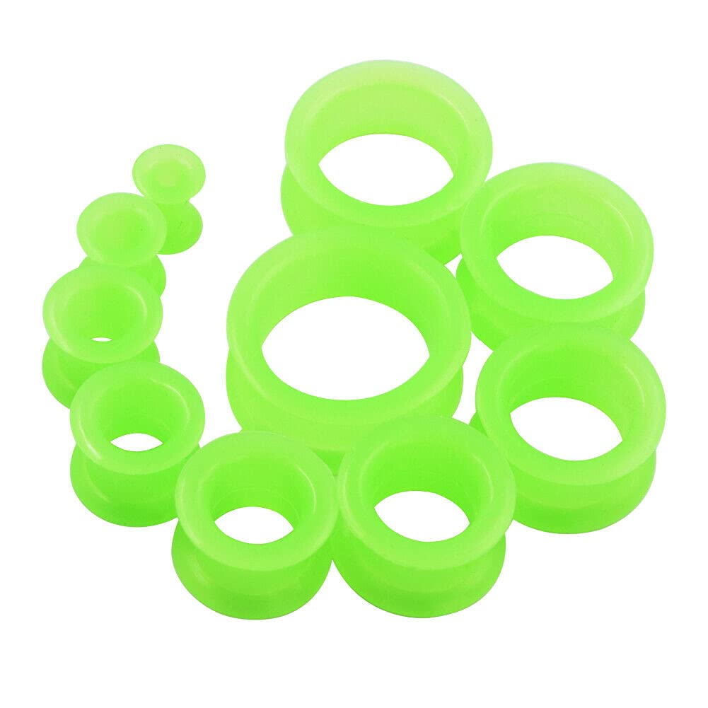 Pair 7/8" (22MM) GREEN SILICONE EYELET TUNNELS Double Flare Gauges Thin Soft Flexible Flesh Plugs (2pcs)