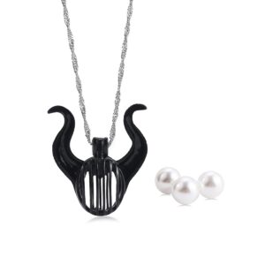 SUU Villain Jewelry Maleficent Necklace Women Girls Locket Necklace Maleficent Horn Pearl Cage Pendant Black Necklace Villain Gift