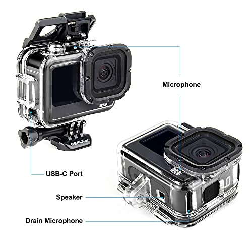 GEPULY Skeleton Housing Case Side Open Housing Protective Case with Aluminum USB Pass Through Side Door Cover for GoPro Hero 9 10 11 12 13 Black - Charging Camera Without Removing Housing Case