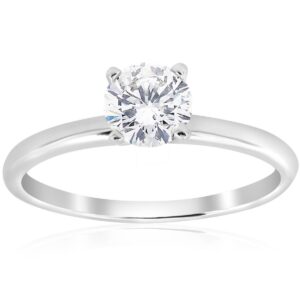 Pompeii3 14k White Gold 3/4 Ct Certified Natural Round-Cut Diamond Solitaire Engagement Ring Women's High Polished Band