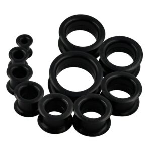 Pair 15/16" (24MM) BLACK SILICONE EYELET TUNNELS Double Flare Gauges Thin Soft Flexible Flesh Plugs (2pcs)