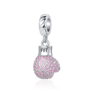 OutstandLong Fight Breast Cancer Awareness Charms Pink Ribbon Dangle Charm Beads for Bracelets