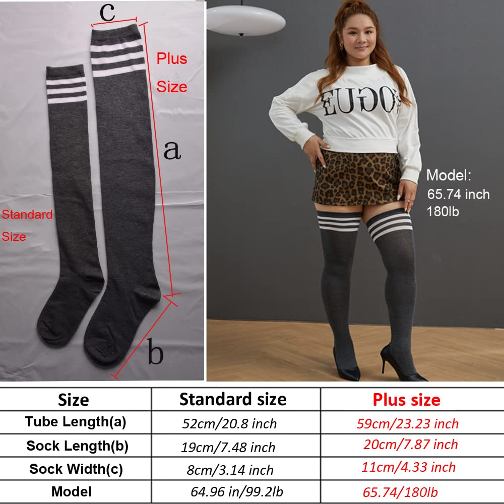 YELAIVP Women's Plus Size Thigh High Socks Extra Large Stripe Over Knee High Stockings for Women