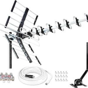 Five Star Outdoor HDTV Antenna up to 200 Mile Long Range, Attic or Roof Mount TV Antenna, Long Range Digital OTA Antenna for 4K 1080P VHF UHF Supports 4 TVs Installation Kit & J Mount