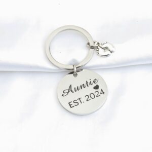 BNQL New Auntie Gifts Keychain Auntie EST 2024 Keychain Auntie Jewelry Gifts for New Auntie First Time Auntie Gifts (Auntie EST.2024)