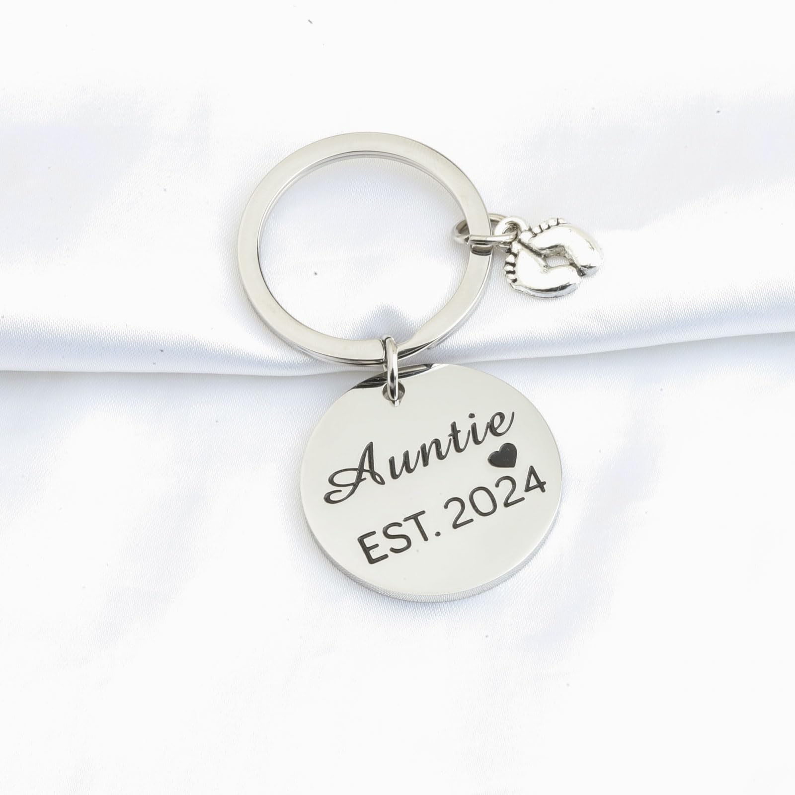 BNQL New Auntie Gifts Keychain Auntie EST 2024 Keychain Auntie Jewelry Gifts for New Auntie First Time Auntie Gifts (Auntie EST.2024)