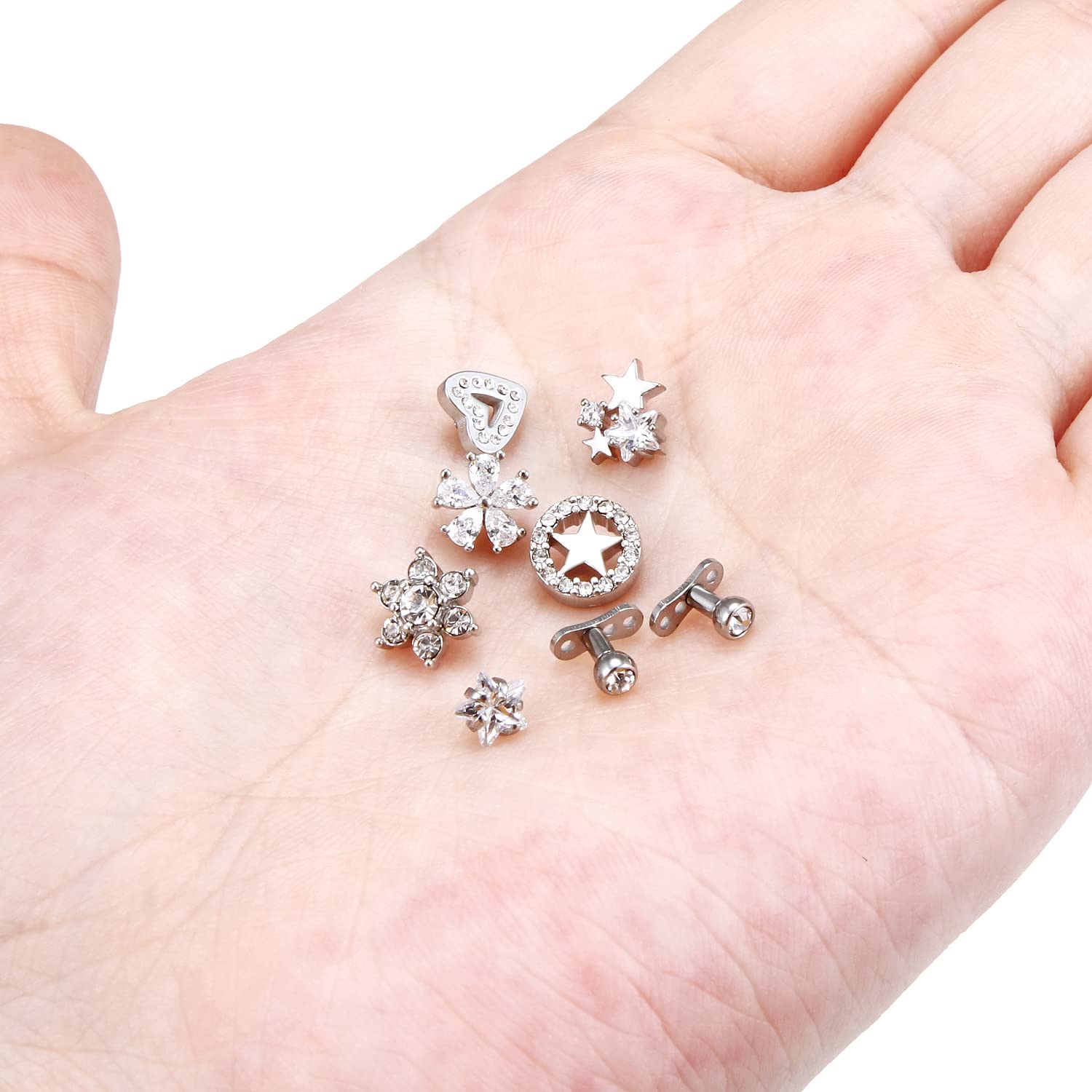 Ocptiy Dermal Piercing Jewelry Kit Dermal Tops 14G G23 Titanium Dermal Anchor Internally Threaded Flower Heart Dermal Replacement Piercing Diamond Gen CZ Tops Balls Jewelry for Women Men 6mm 8mm