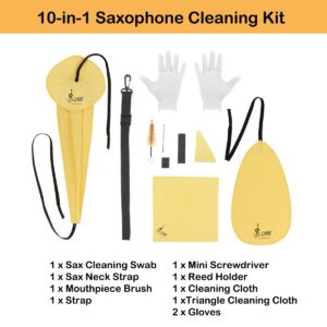 Saxophone Cleaning Kit, 10-in-1 Alto Saxophone Cleaning Kit Including Sax Cleaning Cloth, Mouthpiece Brush, Mini Screwdriver Cleaning Cloth for Flute and Wind & Woodwind Instrument