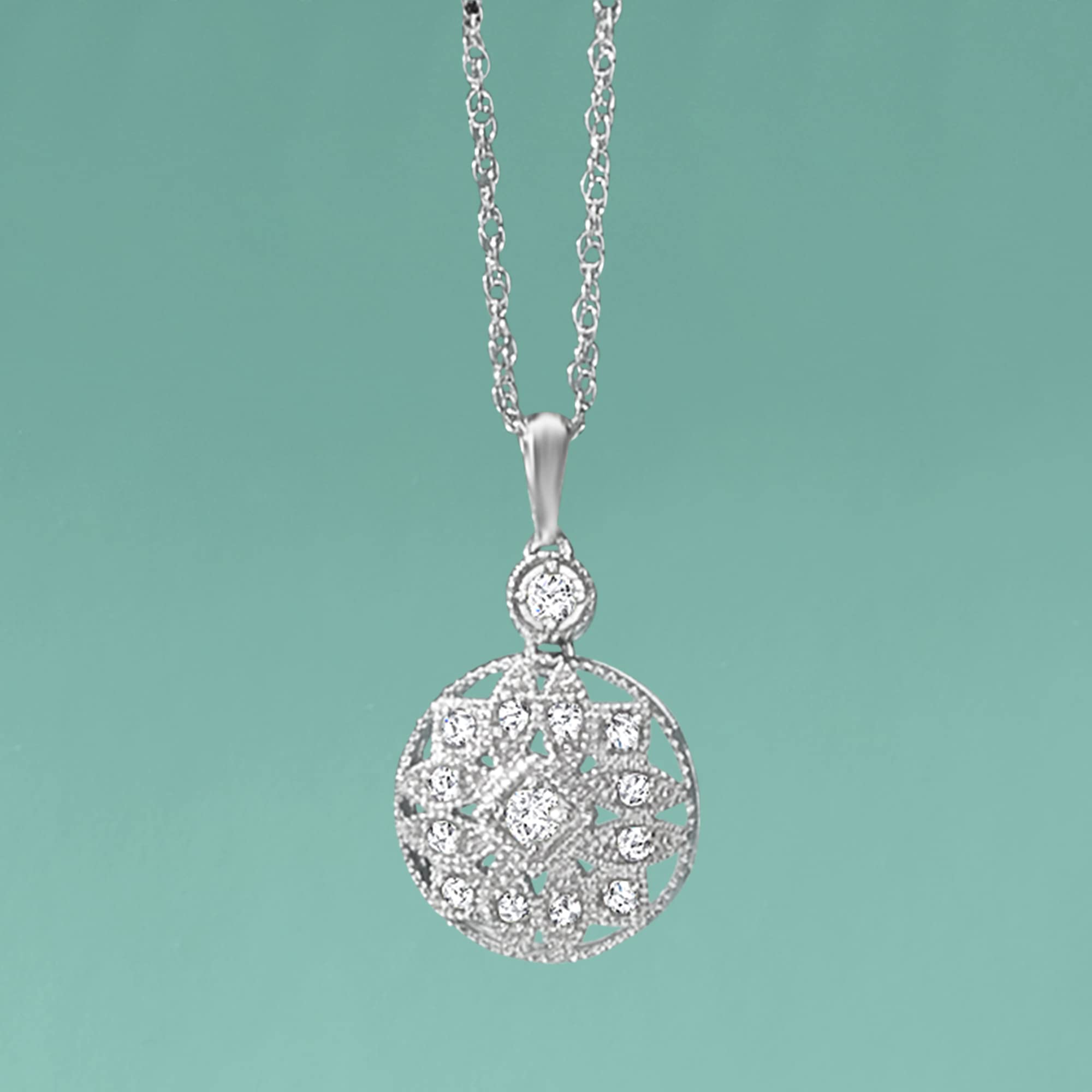 Ross-Simons 0.25 ct. t.w. Diamond Openwork Pendant Necklace in Sterling Silver. 20 inches