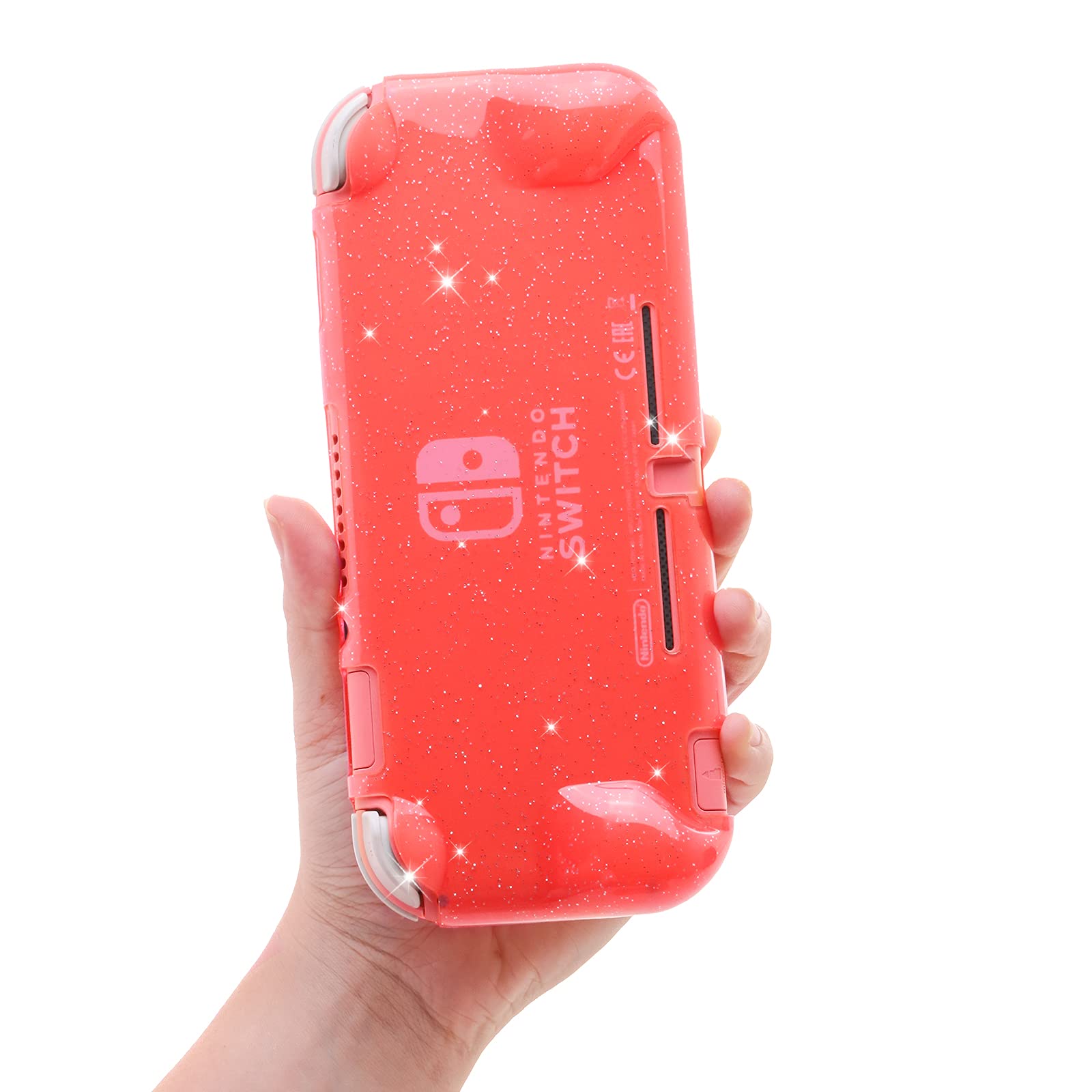 Switch lite Clear Glitter Case, Switch lite Coral Case, Switch lite Soft TPU Case - Coral