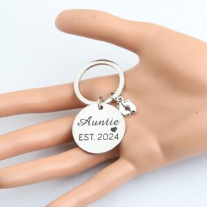 BNQL New Auntie Gifts Keychain Auntie EST 2024 Keychain Auntie Jewelry Gifts for New Auntie First Time Auntie Gifts (Auntie EST.2024)