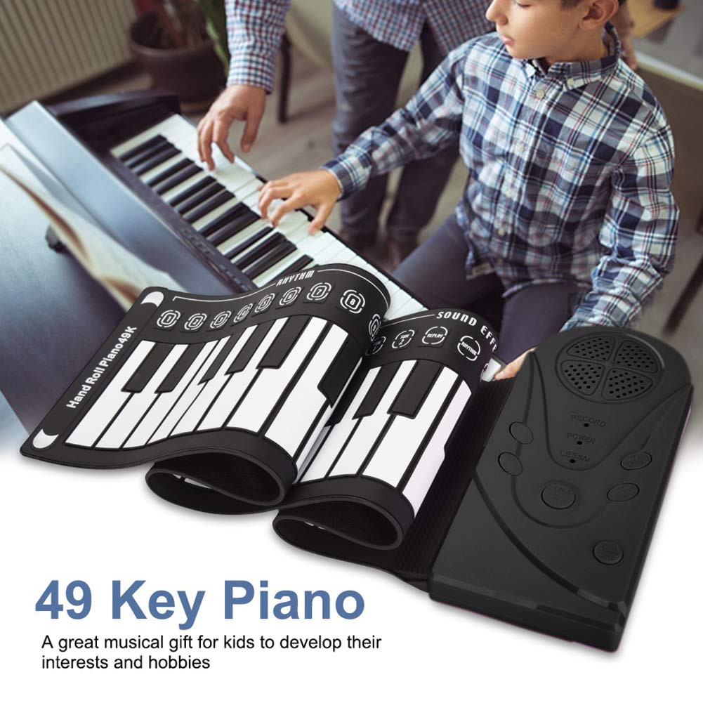 Roll Up Piano,49 Keys Electric Piano Keyboard,Portable Keyboard Piano,Keyboard Piano for Beginners(Black)