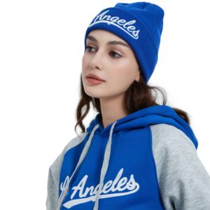 Los Angeles 3D Embroidery Classic Cuffed Knit Hat Beanie Toque Skull Cap - Blue OneSize