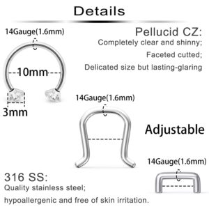 Ftovosyo 11Pcs 14G Septum Jewelry Surgical Steel Nose Septum Rings Piercing Jewelry Retainer Horseshoe Vertical Labret Lip Hoop Ring for Women Men 10mm 3/8 Inch Silver-tone