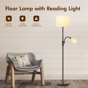 AUQUEE Floor Lamps for Living Room, Standing Tall Lamp with Reading Light, Black Bright Pole Lamp with 12W LED Bulb, 3-way Rotary Switch, Modern Corner Lamp for Bedroom Study Room for Christmas(White)