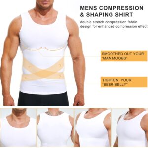 Mens Compression Shirt Slimming Undershirt Body Shaper Vest Workout Tank Tops Shapewear Abs Abdomen White