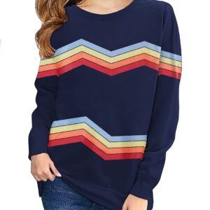 Haloumoning Girls Striped Color Block Sweatshirts Kids Tie Dye Crewneck Long Sleeve Pullover Tops 4-15 Years