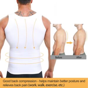 Mens Compression Shirt Slimming Undershirt Body Shaper Vest Workout Tank Tops Shapewear Abs Abdomen White