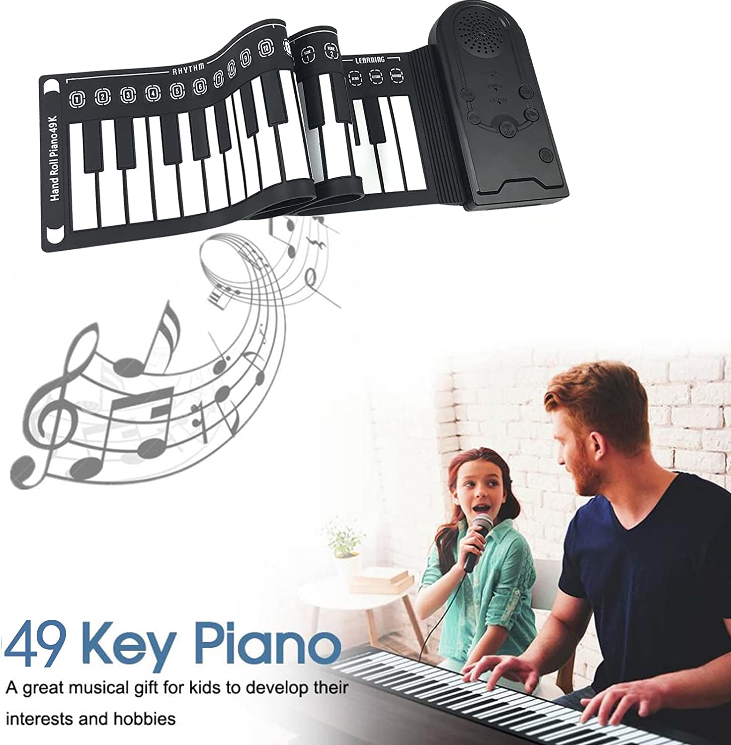 Roll Up Piano,49 Keys Electric Piano Keyboard,Portable Keyboard Piano,Keyboard Piano for Beginners(Black)