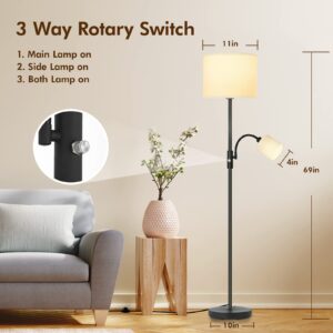 AUQUEE Floor Lamps for Living Room, Standing Tall Lamp with Reading Light, Black Bright Pole Lamp with 12W LED Bulb, 3-way Rotary Switch, Modern Corner Lamp for Bedroom Study Room for Christmas(White)