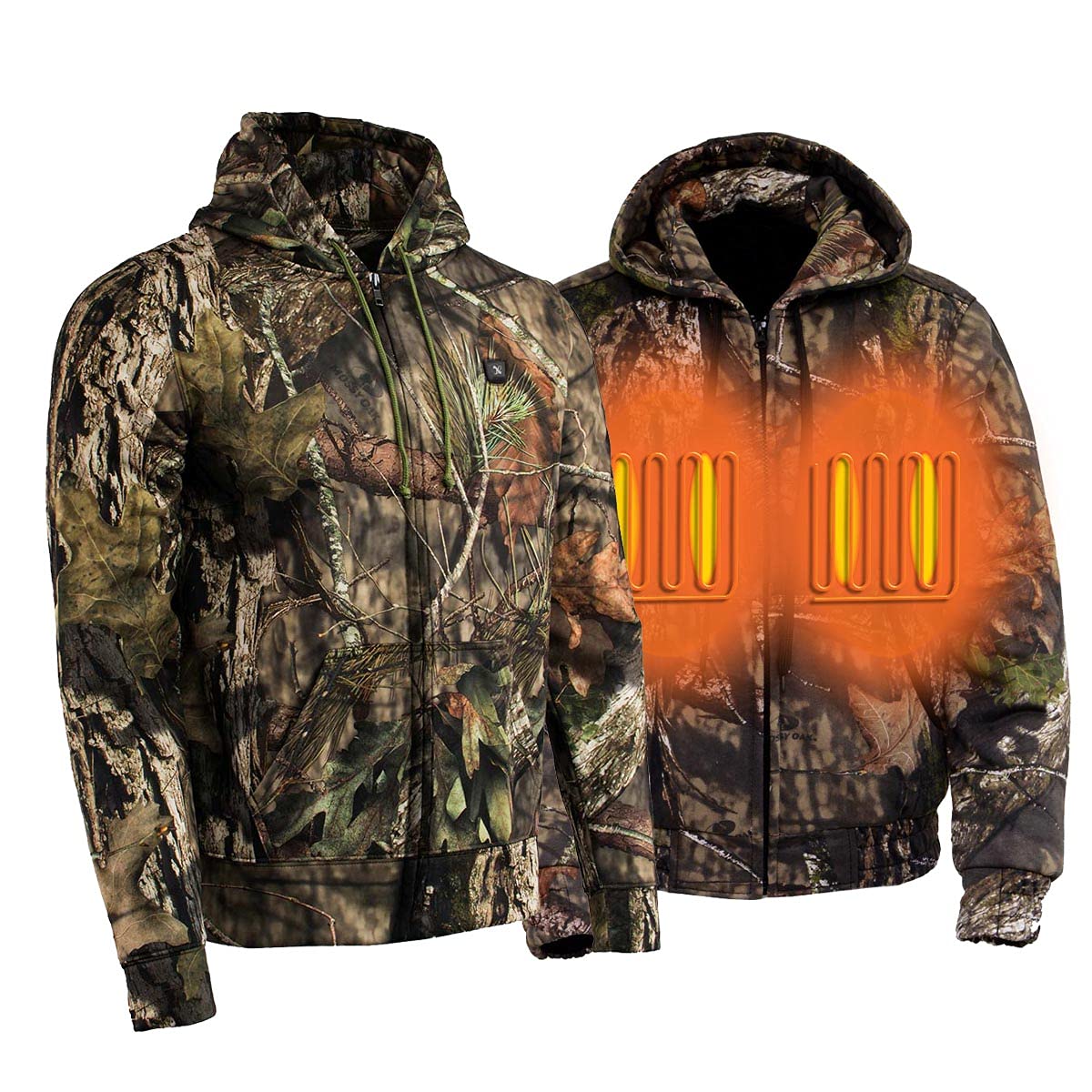 Nexgen Heat NXM1776SET Men's Camouflaged Heated Zipper Hoodies - Warming Camo Hoodie for Hunting w/Battery - XX-Large