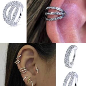 Ftovosyo 16G Conch Piercing Jewelry Surgical Steel Conch Hoop Earring Double Row Diamonds Helix Piercing Jewelry Conch Earrings for Women Lip Labret Rings Hoop Silver-tone