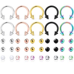 ftovosyo 10pcs horseshoe rings + 30pcs replacement balls 16g surgical steel nose septum horseshoe hoop eyebrow lip piercing jewelry helix daith earrings externally threaded barbell parts 8mm