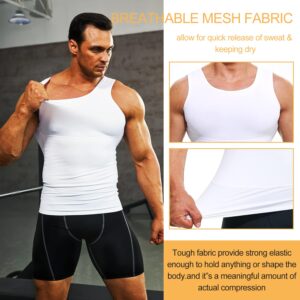 Mens Compression Shirt Slimming Undershirt Body Shaper Vest Workout Tank Tops Shapewear Abs Abdomen White