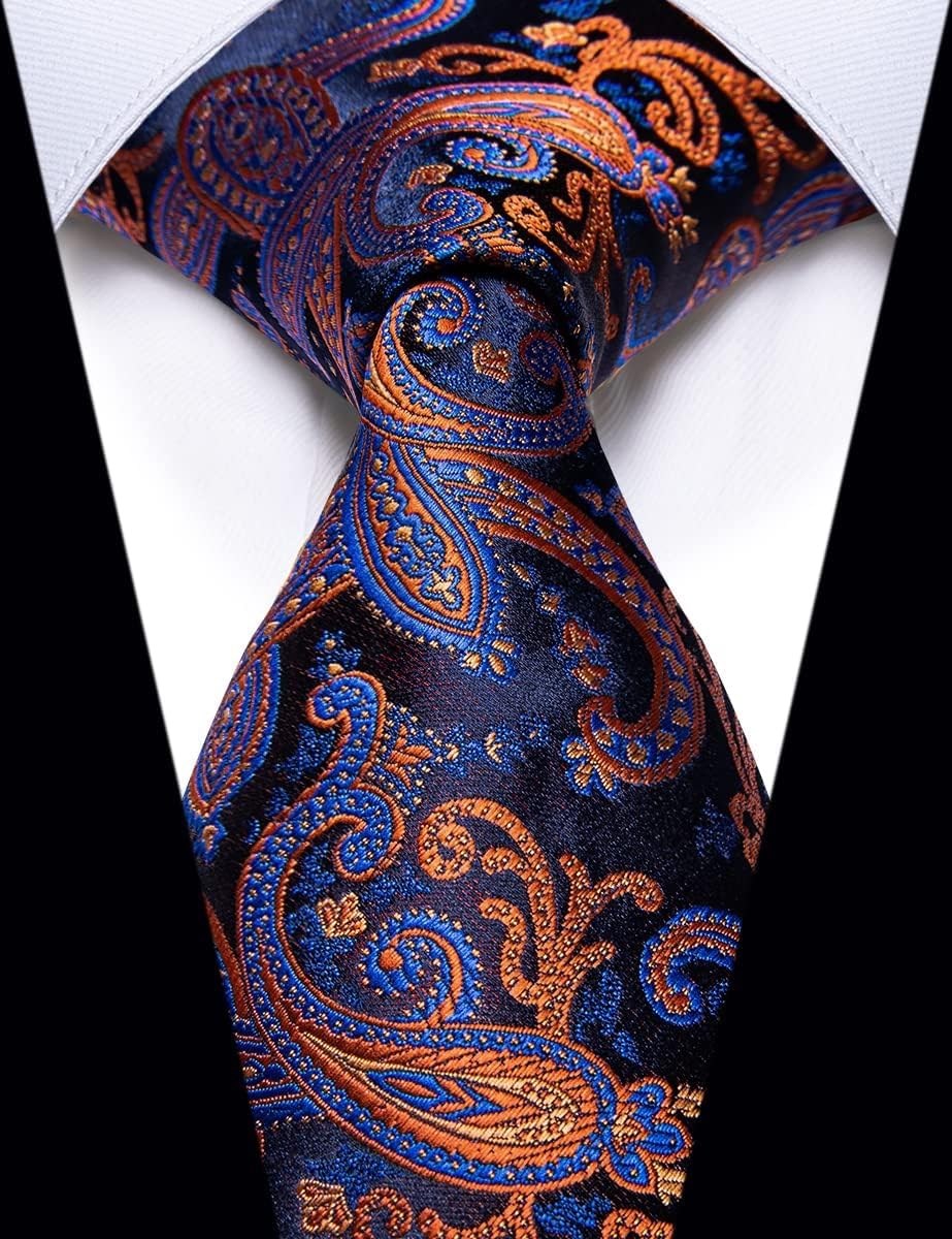 YourTies Rust Paisley Ties for Men Jacquard Woven Silk Necktie 3.15'' Formal Burnt Orange Tie for Wedding Business Party