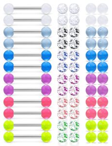 ftovosyo 12pcs nipple rings + 48pcs replacement balls 14g tongue rings nipple straight barbells surgical steel nipplerings bar body piercing jewelry for women men 14mm