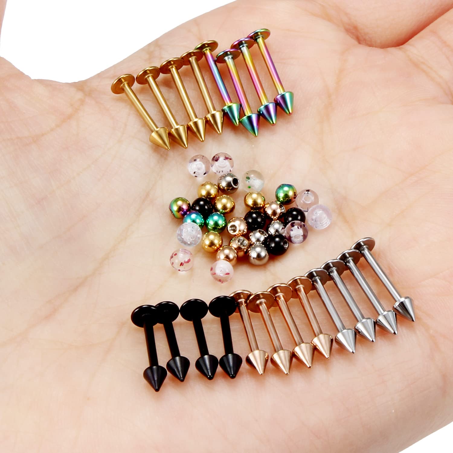 Ftovosyo 20Pcs Lip Rings + 30Pcs Replacement Balls 16G Surgical Steel Labret Studs Medusa Piercing Jewelry for Women Men Externally Threaded Barbell Parts 10mm