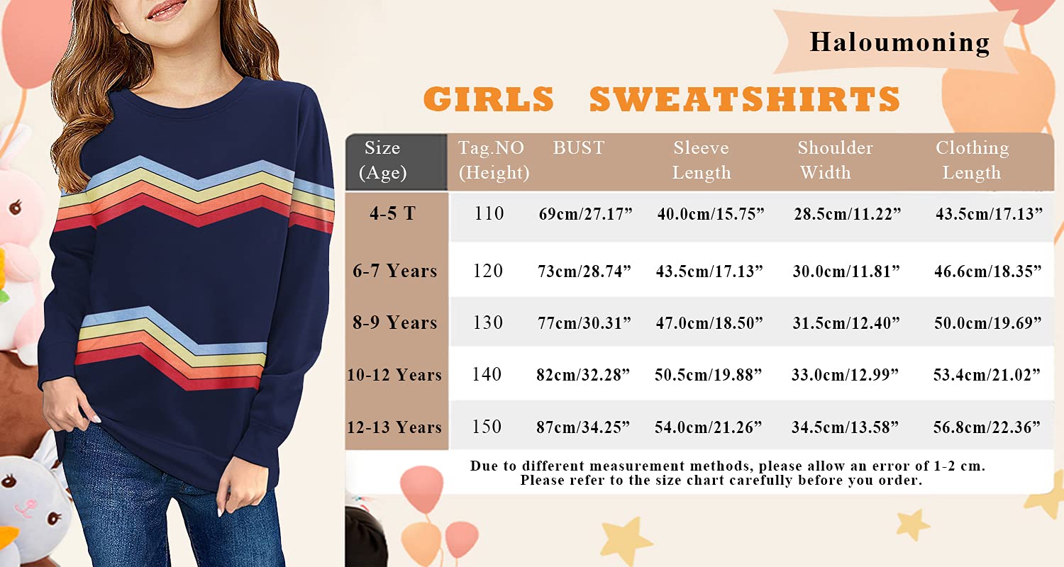 Haloumoning Girls Striped Color Block Sweatshirts Kids Tie Dye Crewneck Long Sleeve Pullover Tops 4-15 Years