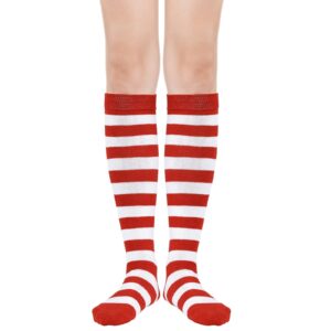 womens striped socks knee high socks costume accessory over knee stockings 1 pack red white