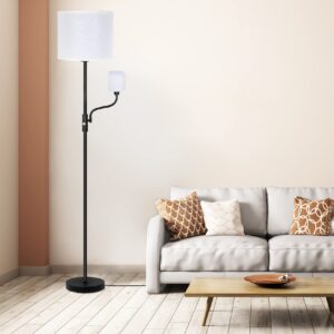 AUQUEE Floor Lamps for Living Room, Standing Tall Lamp with Reading Light, Black Bright Pole Lamp with 12W LED Bulb, 3-way Rotary Switch, Modern Corner Lamp for Bedroom Study Room for Christmas(White)