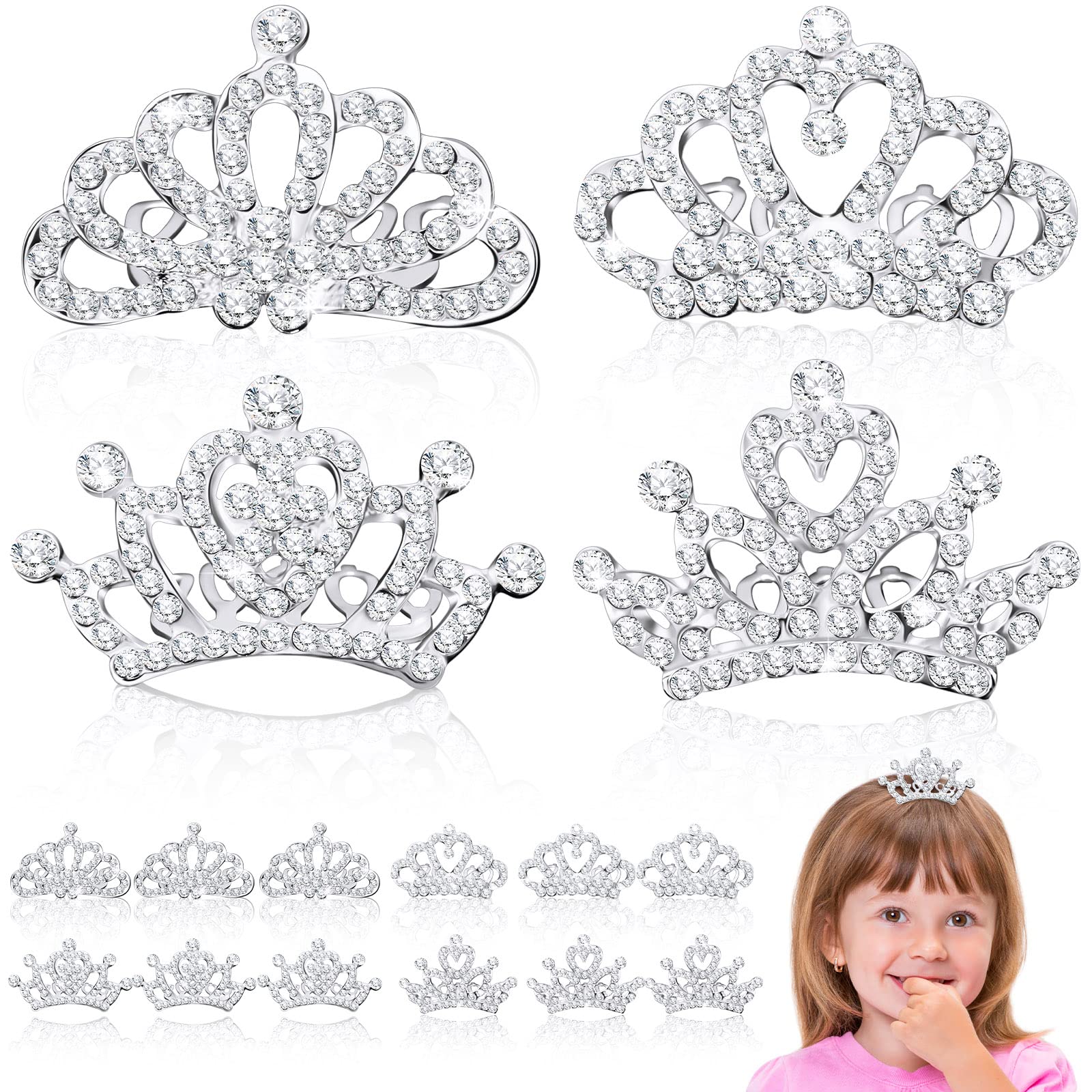 16 Pcs Princess Tiara Comb Small Crystal Rhinestone Crown Hair Comb for Women Girl Wedding Birthday Party Supply (Retro Style)