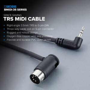 BOSS BMIDI-1-35 – 1ft / 30cm – Space-Saving 3.5mm TRS to Multi-Directional 5-Pin MIDI Cable – Provides Premium connectivity Pedals