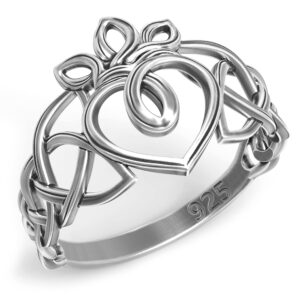 925 Sterling Silver Claddagh Rings for Women - Endless Celtic Knot Love Heart Crown Ring - Friendship Promise Engagement Rings - Norse Irish Jewelry Gifts for Her - Handmade (6.5)