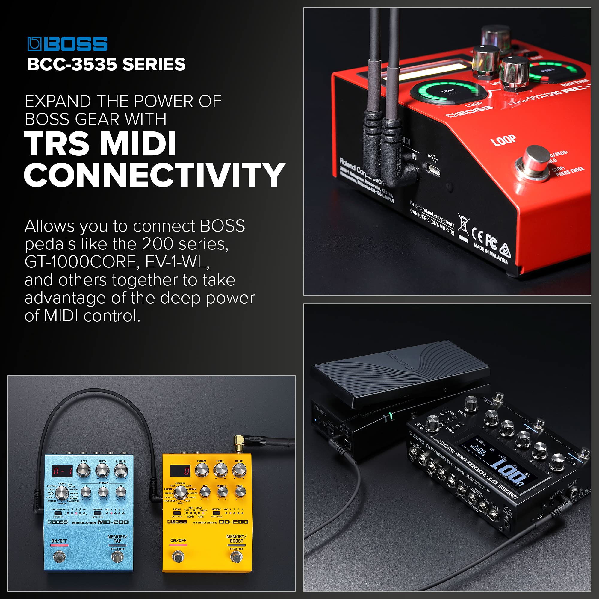 BOSS BCC-1-3535 – 1ft / 30cm – Space-Saving 3.5mm TRS MIDI Cable – Provides Premium connectivity Pedals