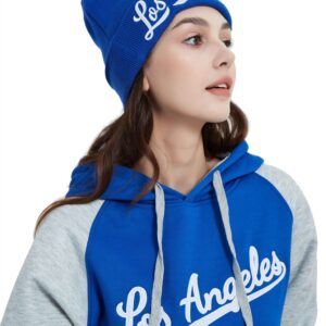 Los Angeles 3D Embroidery Classic Cuffed Knit Hat Beanie Toque Skull Cap - Blue OneSize