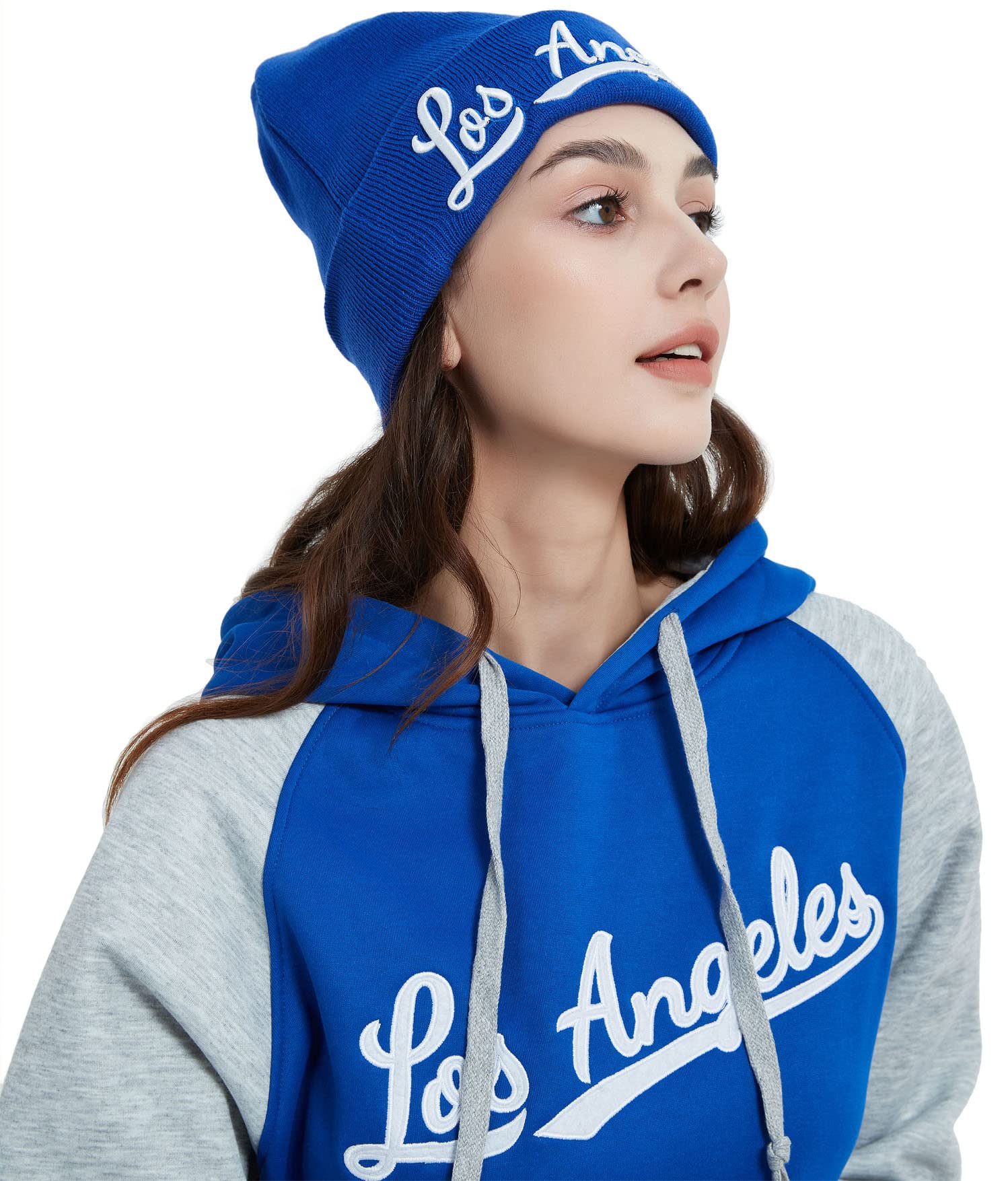 Los Angeles 3D Embroidery Classic Cuffed Knit Hat Beanie Toque Skull Cap - Blue OneSize