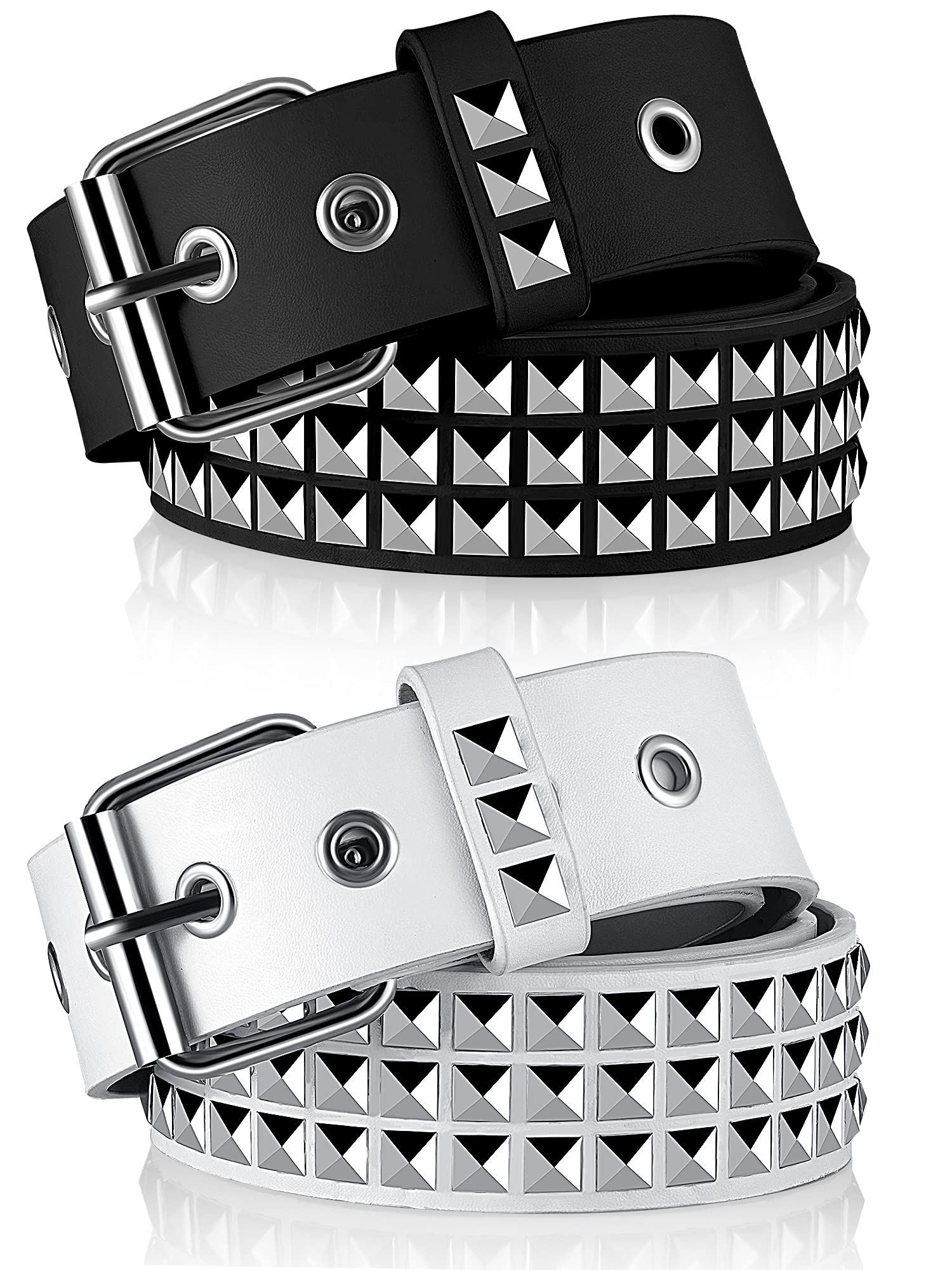 Vicenpal 2 Pieces Studded Belt Punk Rock Rivet Belt Metal Pyramid Pu Leather Belt EMO Belt for Women Men