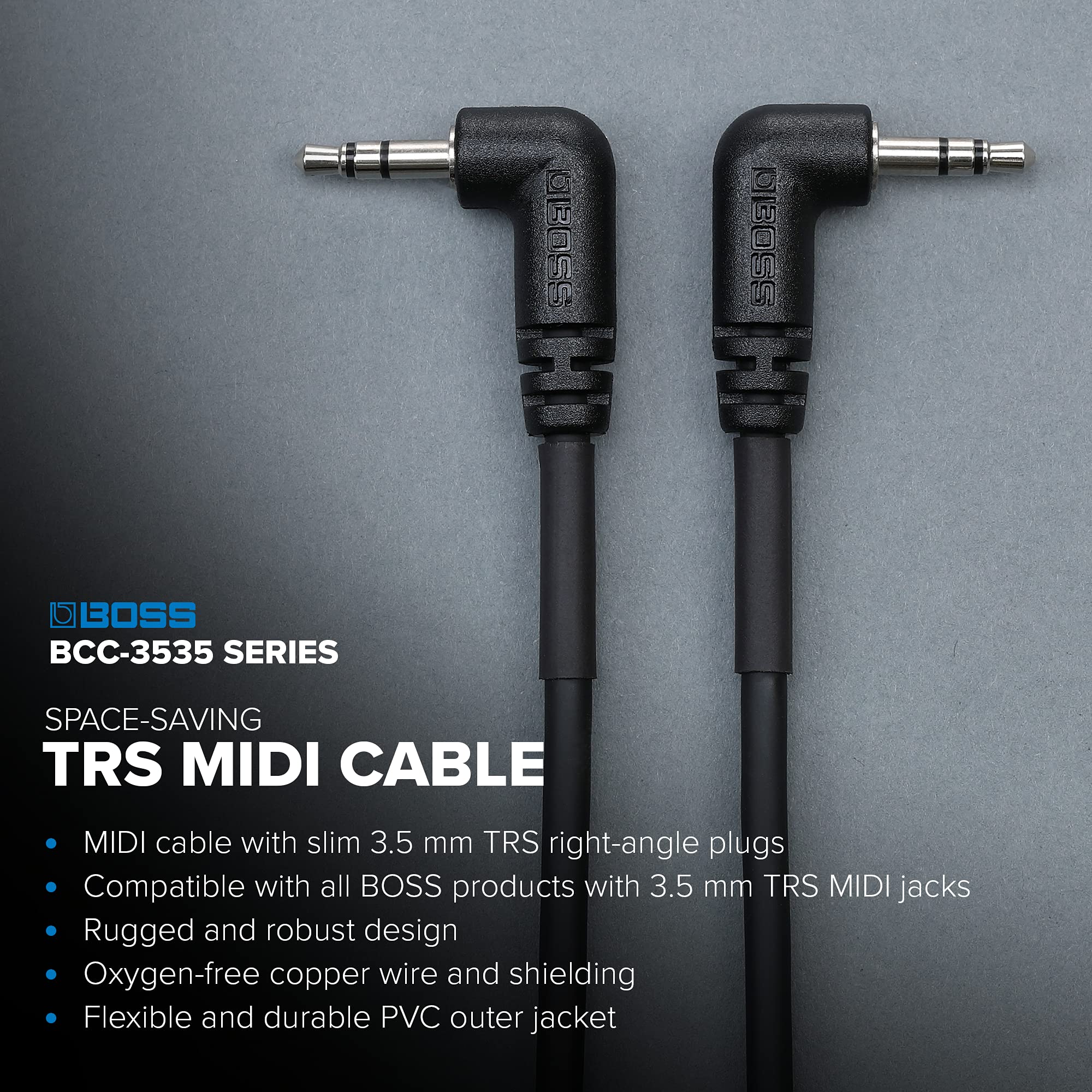 BOSS BCC-1-3535 – 1ft / 30cm – Space-Saving 3.5mm TRS MIDI Cable – Provides Premium connectivity Pedals