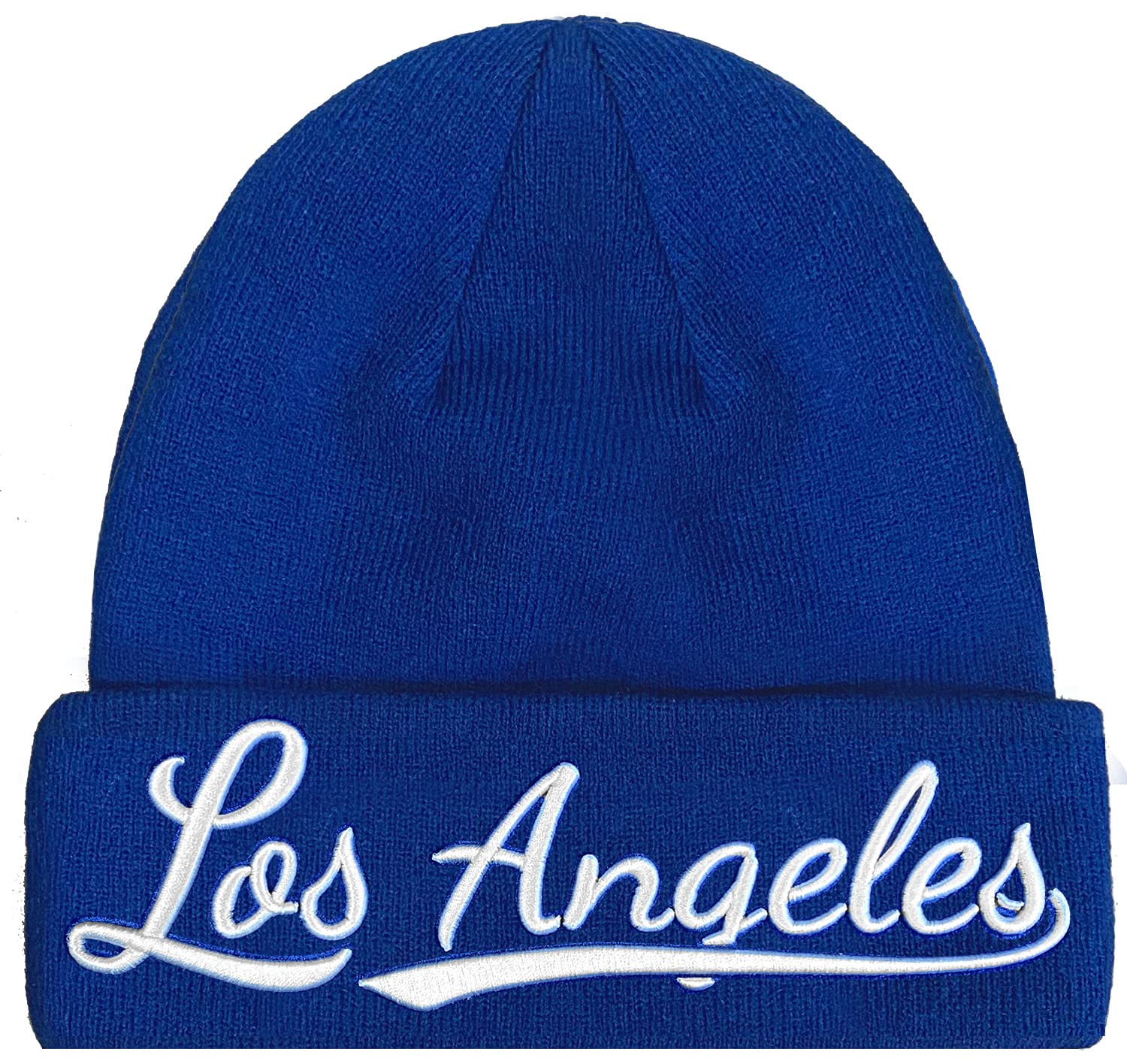 Los Angeles 3D Embroidery Classic Cuffed Knit Hat Beanie Toque Skull Cap - Blue OneSize