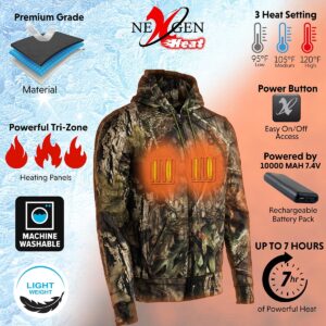 Nexgen Heat NXM1776SET Men's Camouflaged Heated Zipper Hoodies - Warming Camo Hoodie for Hunting w/Battery - XX-Large