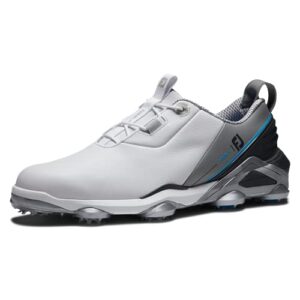 footjoy men's tour alpha golf shoe, white/grey/blue, 10.5