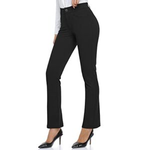 hiskywin womens dress pants yoga work office business casual slacks stretch bootcut petite golf pants with pockets zipper fly hf833a-black-xl