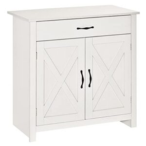 homcom farmhouse sideboard buffet cabinet, barn door coffee bar cabinet with drawer and adjustable shelf, kitchen cabinet for living room, entryway, white wash