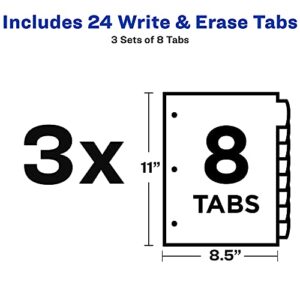 Avery Big Tab Write & Erase Durable Plastic Dividers for 3 Ring Binders, 8-Tab Sets, Pastel Colors, 3 Sets of Binder Dividers, Great for Organizing Reports, Presentations, and More (31351)